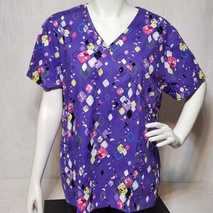 SB Scrubs Purple V Neck Top Cotton Large